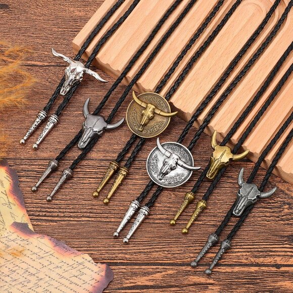 Western Bolo Tie Leather Adjustable Cowboy Necklace for Men Women - Picture 5 of 6